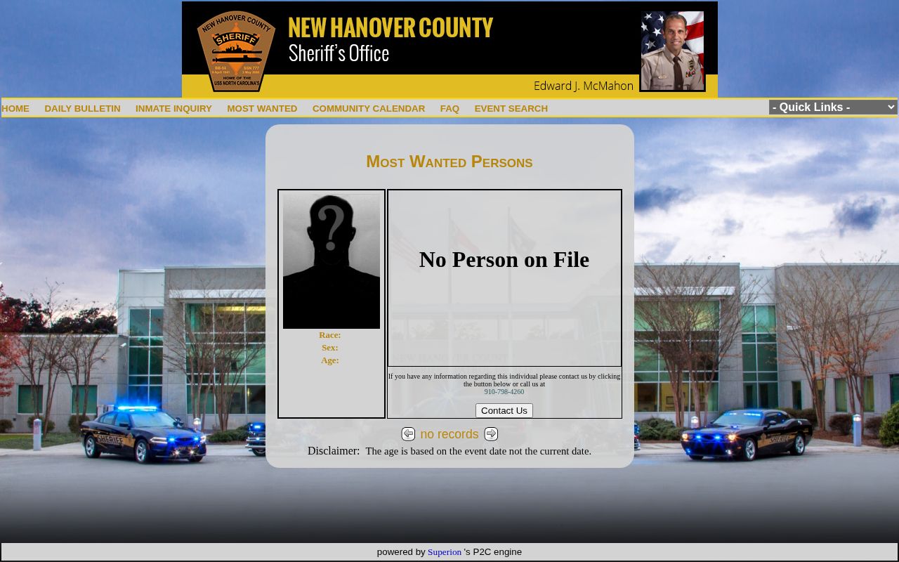 New Hanover County most wanted arrest information empty state