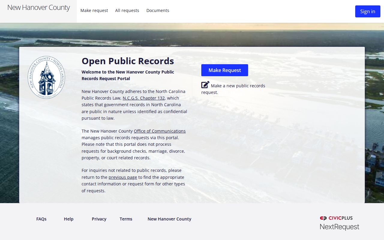 New Hanover County arrest records request portal