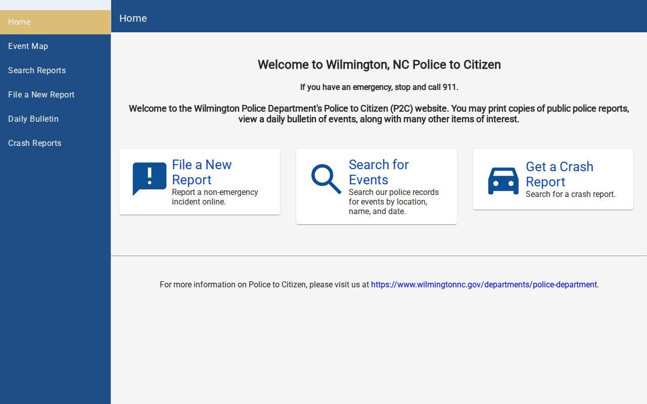 Official Wilmington Police-to-Citizen public records interface