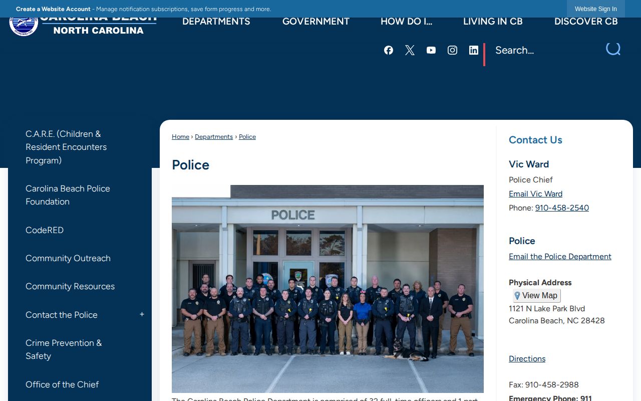 Official Carolina Beach Police Department contact and records information