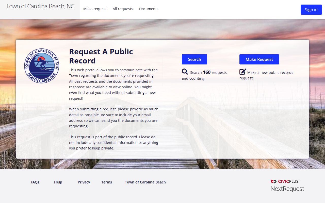 Town of Carolina Beach public records request portal